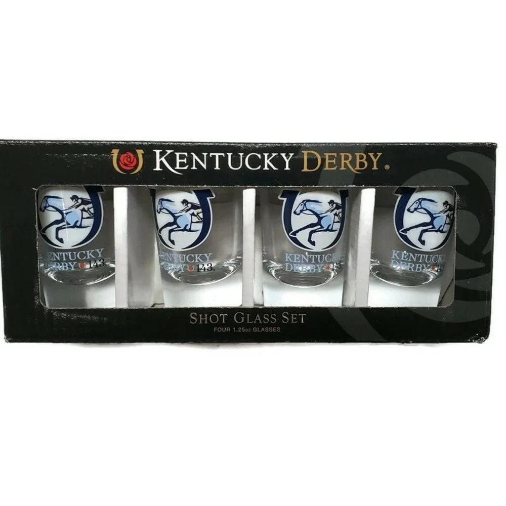 2017 Official Kentucky Derby (4) Shot Glass Set 1.25oz 143rd Running Horse Race